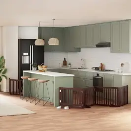 Suņu Vārti Ar Durvīm, Salokāmi, 6 Paneļi, 480 Cm, Papeles Koks Vidaxl