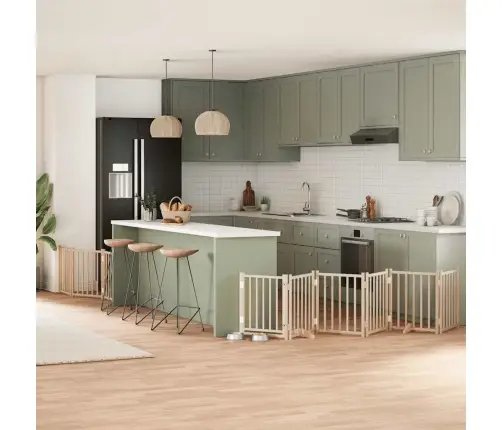 Suņu Vārti Ar Durvīm, Salokāmi, 9 Paneļi, 450 Cm, Papeles Koks Vidaxl