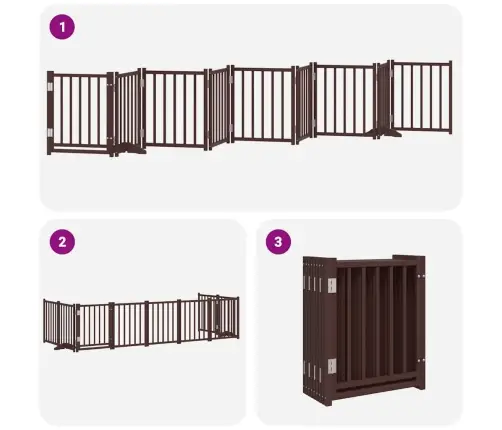 Suņu Vārti Ar Durvīm, Salokāmi, 9 Paneļi, 450 Cm, Papeles Koks Vidaxl