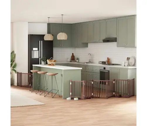 Suņu Vārti Ar Durvīm, Salokāmi, 9 Paneļi, 450 Cm, Papeles Koks Vidaxl