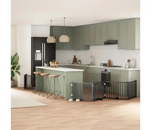 Suņu Vārti Ar Durvīm, Salokāmi, 6 Paneļi, 480 Cm, Papeles Koks Vidaxl