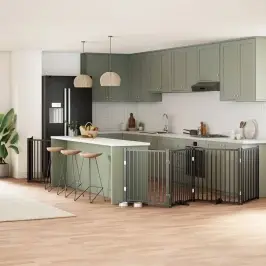 Kokkupandav Koeravärav Uksega, 6 Paneeli, Must 480 cm Pappel