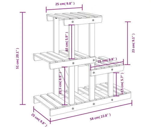 Puķu Statīvs, 58X25X51 Cm, Egles Masīvkoks Vidaxl