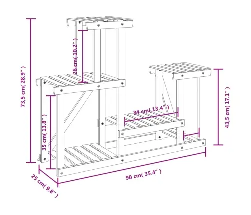 Puķu Statīvs, 90X25X73,5 Cm, Egles Masīvkoks Vidaxl
