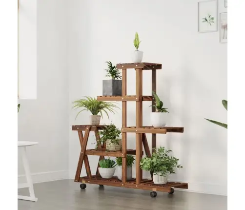 Puķu Statīvs Ar Ritenīšiem, 95X25X101 Cm, Egles Masīvkoks Vidaxl