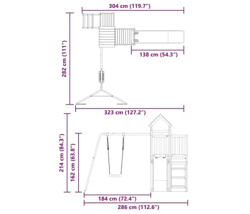 Lauko Žaidimų Aikštelės Komplektas, Pušies Medienos Masyvas