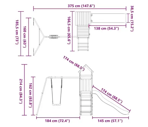 Lauko Žaidimų Aikštelės Komplektas, Pušies Medienos Masyvas