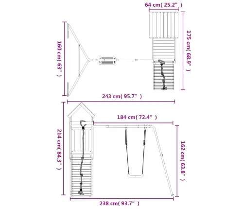Lauko Žaidimų Aikštelės Komplektas, Impregnuota Pušies Mediena