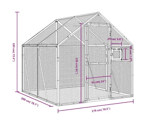 Paukštidė, Sidabrinės Spalvos, 1,79X2X1,85M, Aliuminis
