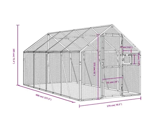 Putnu Māja, Sudraba Krāsa, 1,79X4X1,85 M, Alumīnijs Vidaxl