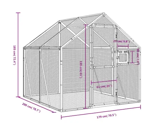 Paukštidė, Antracito Spalvos, 1,79X2X1,85M, Aliuminis