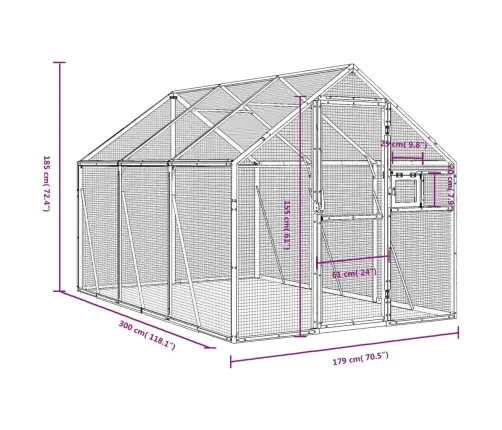 Putnu Māja, Pelēka, 1,79X3X1,85 M, Alumīnijs Vidaxl