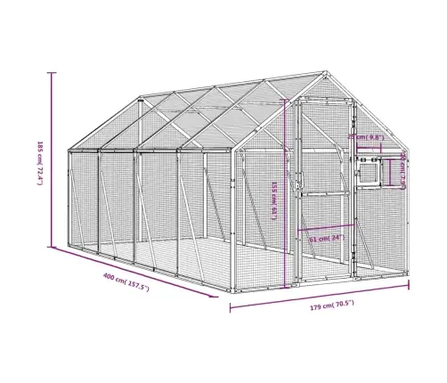 Putnu Māja, Pelēka, 1,79X4X1,85 M, Alumīnijs Vidaxl
