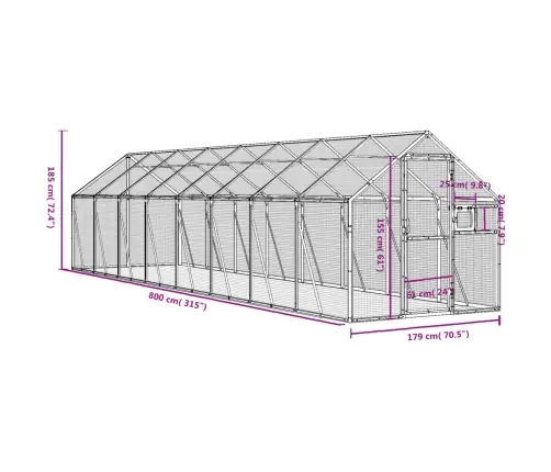 Putnu Māja, Pelēka, 1,79X8X1,85 M, Alumīnijs Vidaxl