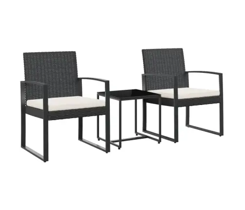 3-Osaline Aia Söögimööbli Komplekt Patjadega, Must, Polürotang