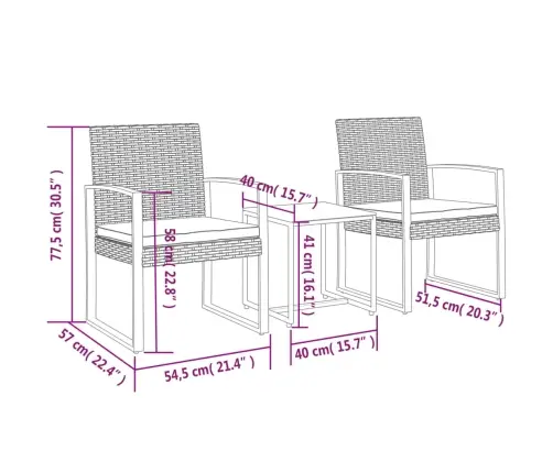 3-Daļīgs Dārza Mēbeļu Komplekts, Matrači, Brūna Pp Rotangpalma Vidaxl