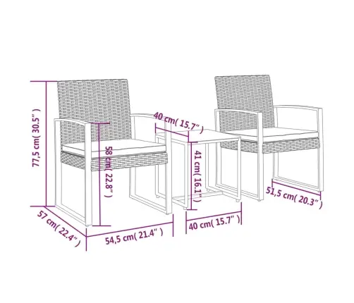 3-Daļīgs Dārza Mēbeļu Komplekts, Matrači, Pelēka Pp Rotangpalma Vidaxl