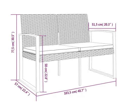 Dvivietis Sodo Suoliukas Su Pagalvėlėmis, Pilkas, Pp Ratanas