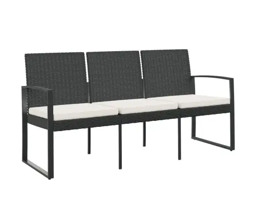 Trivietis Sodo Suoliukas Su Pagalvėlėmis, Juodas, Pp Ratanas