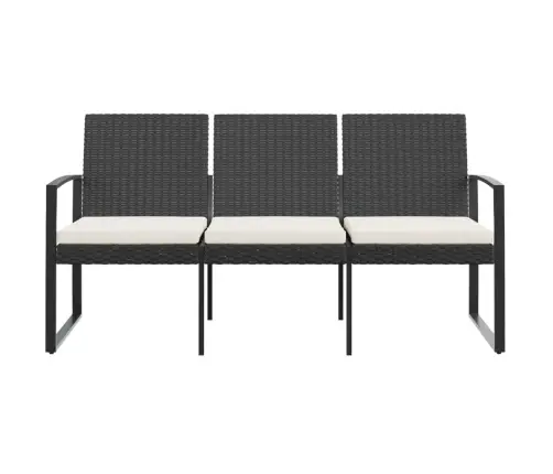 Trivietis Sodo Suoliukas Su Pagalvėlėmis, Juodas, Pp Ratanas