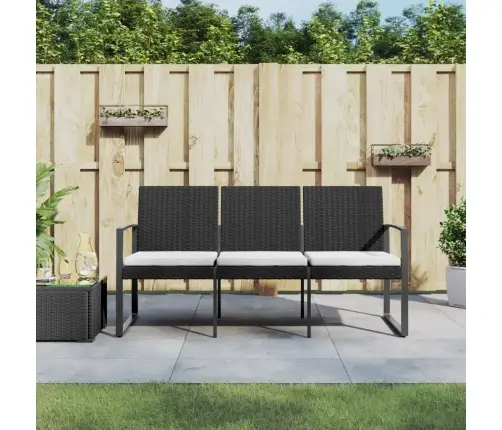 Trivietis Sodo Suoliukas Su Pagalvėlėmis, Juodas, Pp Ratanas