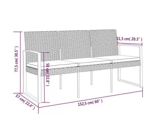 Trivietis Sodo Suoliukas Su Pagalvėlėmis, Pilkas, Pp Ratanas