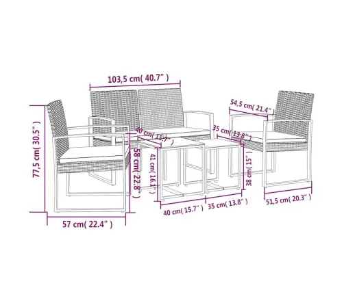 5-Daļīgs Dārza Mēbeļu Komplekts, Matrači, Pp Rotangpalma Vidaxl