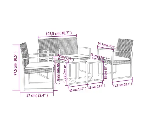 5-Daļīgs Dārza Mēbeļu Komplekts, Matrači, Brūna Pp Rotangpalma Vidaxl