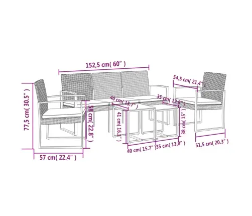 5-Osaline Aia Söögimööbli Komplekt Patjadega, Tumehall, Pp