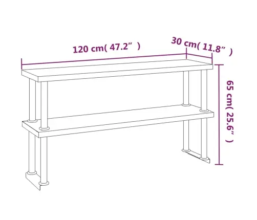 Virtuvės Darbastalis Su Lentyna, 120X60X145cm Plienas