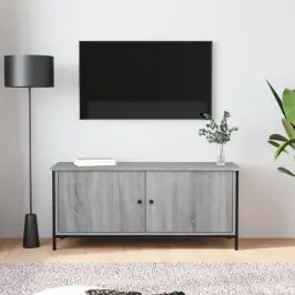 Tv Skapītis Ar Durvīm, Pelēks, 102X35X45 Cm, Inženierijas Koks Vidaxl