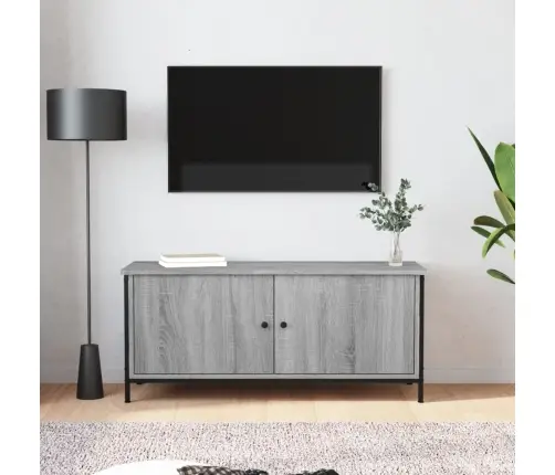 Tv Skapītis Ar Durvīm, Pelēks, 102X35X45 Cm, Inženierijas Koks Vidaxl