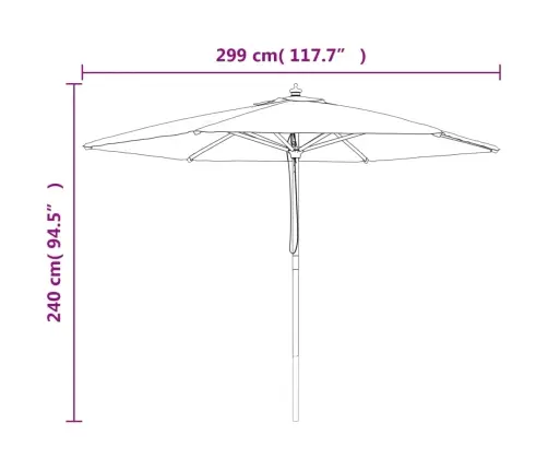Dārza Saulessargs Ar Koka Kātu, Zaļš, 299X240 Cm Vidaxl