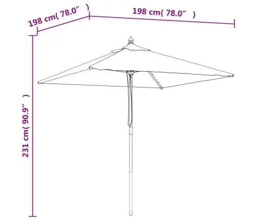 Dārza Saulessargs Ar Koka Kātu, Bordo Sarkans, 198X198X231 Cm Vidaxl
