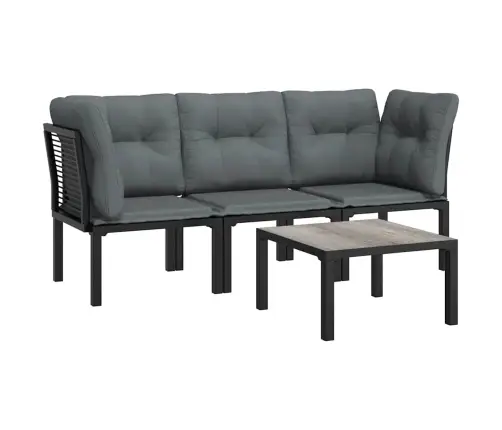 4-Daļīgs Dārza Dīvānu Komplekts, Melns Un Pelēks, Pe Pinums Vidaxl