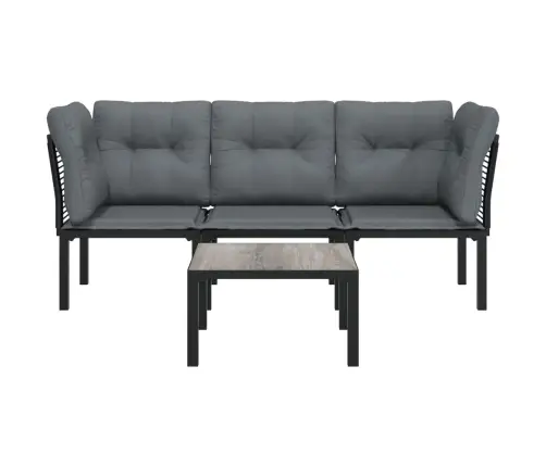 4-Daļīgs Dārza Dīvānu Komplekts, Melns Un Pelēks, Pe Pinums Vidaxl