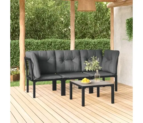 4-Daļīgs Dārza Dīvānu Komplekts, Melns Un Pelēks, Pe Pinums Vidaxl