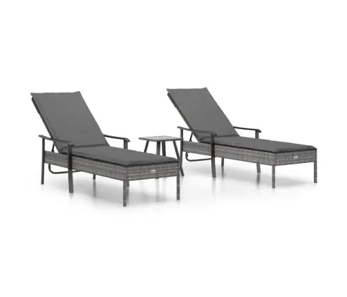 Sauļošanās Zviļņi, 2 Gab., Ar Galdu, Pelēka Pe Rotangpalma Vidaxl