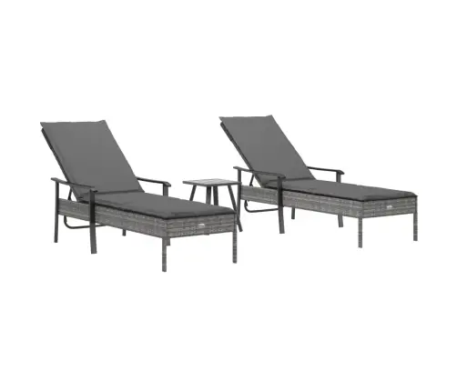 Sauļošanās Zviļņi, 2 Gab., Ar Galdu, Pelēka Pe Rotangpalma Vidaxl