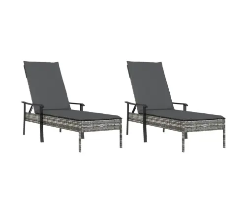 Sauļošanās Zviļņi, 2 Gab., Ar Galdu, Pelēka Pe Rotangpalma Vidaxl