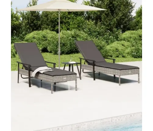 Sauļošanās Zviļņi, 2 Gab., Ar Galdu, Pelēka Pe Rotangpalma Vidaxl