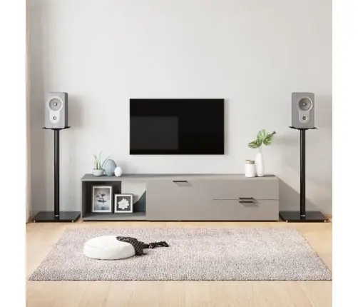 Garsiakalbių Stovai, 2Vnt., Juodi, Grūdintas Stiklas