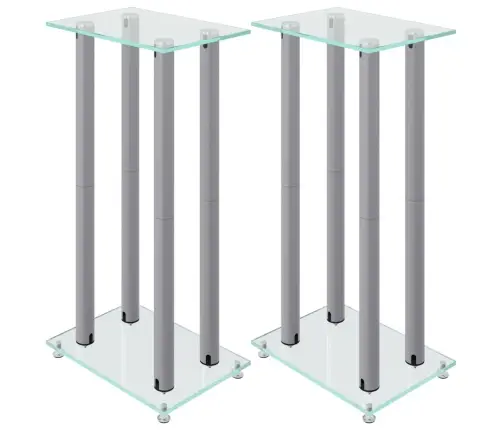 Garsiakalbių Stovai, 2Vnt., Sidabriniai, Grūdintas Stiklas