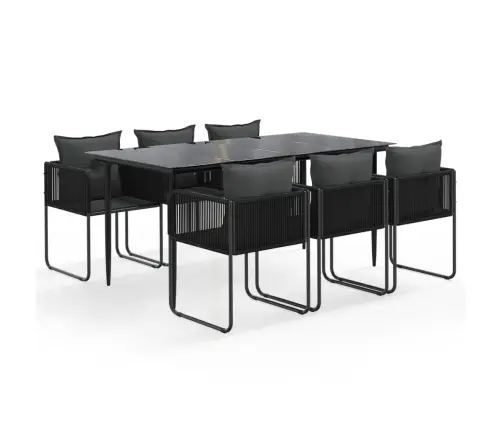 Sodo Valgomojo Baldų Komplektas, 7 Dalių, Juodos Spalvos