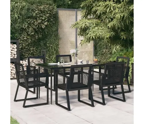 Sodo Valgomojo Komplektas, 7 Dalių, Juodas, Pvc Ratanas