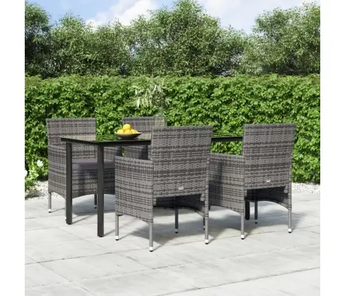 5-Daļīgs Dārza Mēbeļu Komplekts Ar Matračiem, Pelēks, Melns Vidaxl