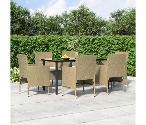 7-Daļīgs Dārza Mēbeļu Komplekts Ar Matračiem, Bēša Ar Melns Vidaxl