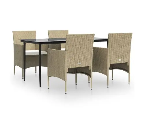 5-Daļīgs Dārza Mēbeļu Komplekts Ar Matračiem, Bēša Ar Melns Vidaxl