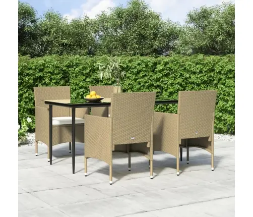 5-Daļīgs Dārza Mēbeļu Komplekts Ar Matračiem, Bēša Ar Melns Vidaxl