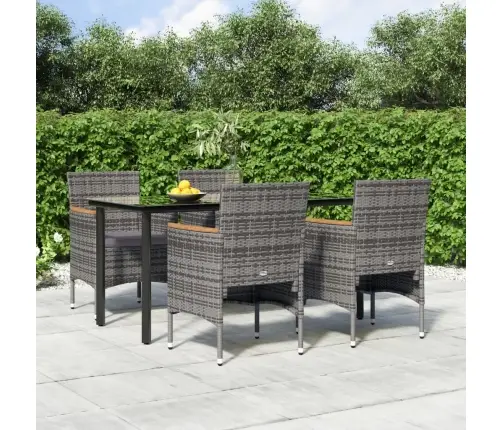 5-Daļīgs Dārza Mēbeļu Komplekts Ar Matračiem, Pelēks, Melns Vidaxl